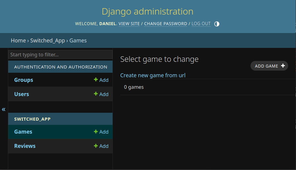 admin panel screenshot